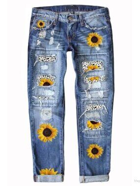 Plaid Patch Ripped Boyfriend Distressed Stretch Skinny Denim Jeans